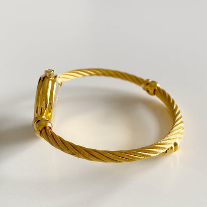 Gucci 1990s Blue Dial Gold Plated Cable Bangle Watch
