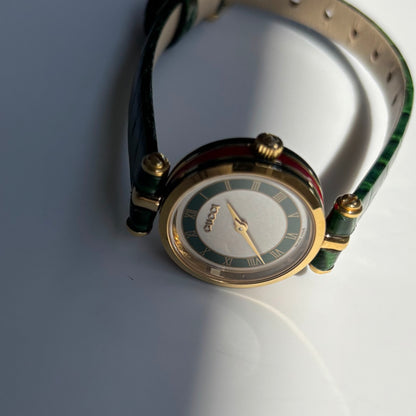 Gucci 1990s Green Dial Sherry Gold Plated Watch