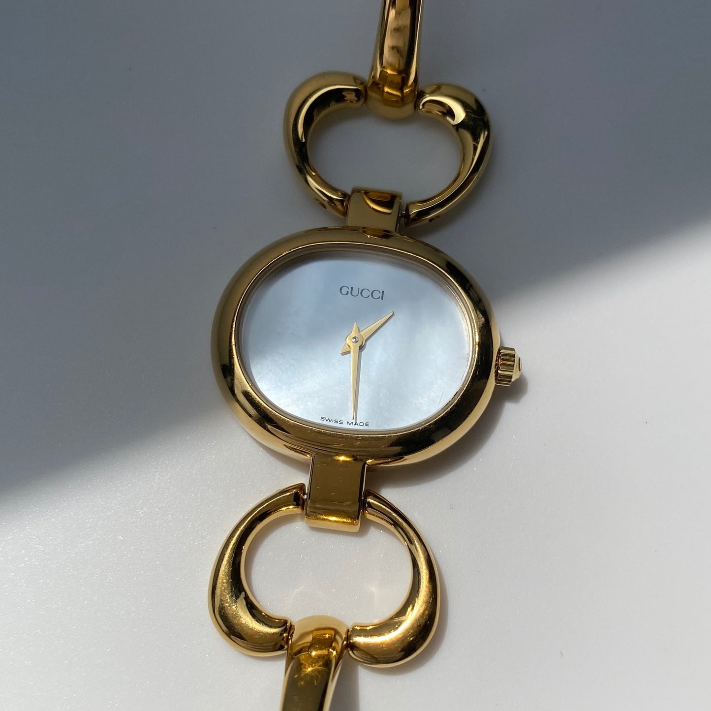 Gucci 1990s Seashell Dial Gold Plated Bangle Watch