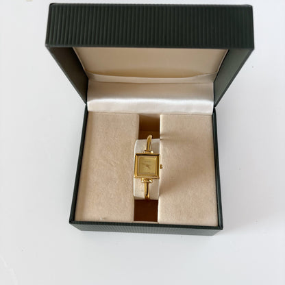 Gucci 1990s Square Dial Gold Plated Bangle Watch (Small)