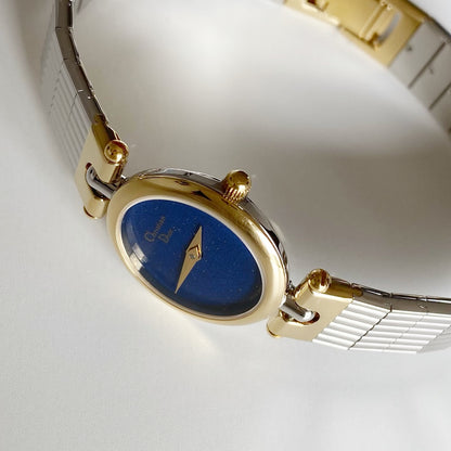 Dior 1990s Navy Dial Gold Plated Two Tone Watch