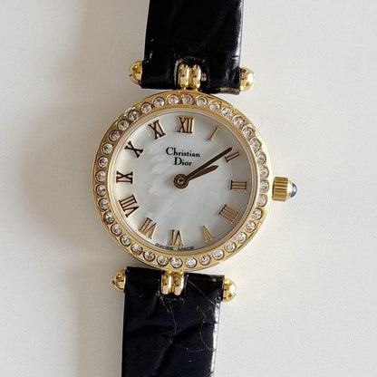 Dior 1990s Seashell Dial Gold Plated Watch