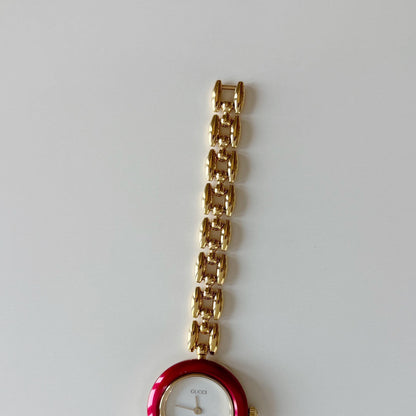 Gucci 1990s Interchangeable Bezel Gold Plated Rice Chain Watch with case, 6 bezels (160mm)