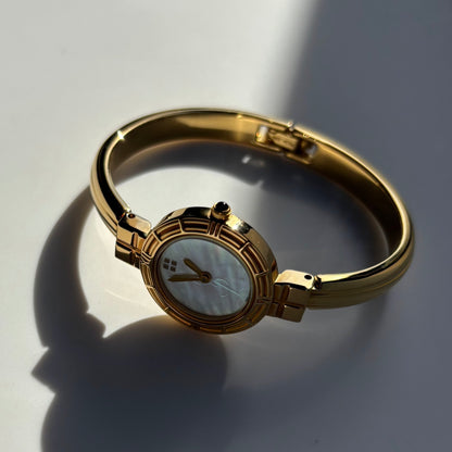 Yves Saint Laurent 1990s Seashell Dial Gold Plated Bangle Watch (Small)