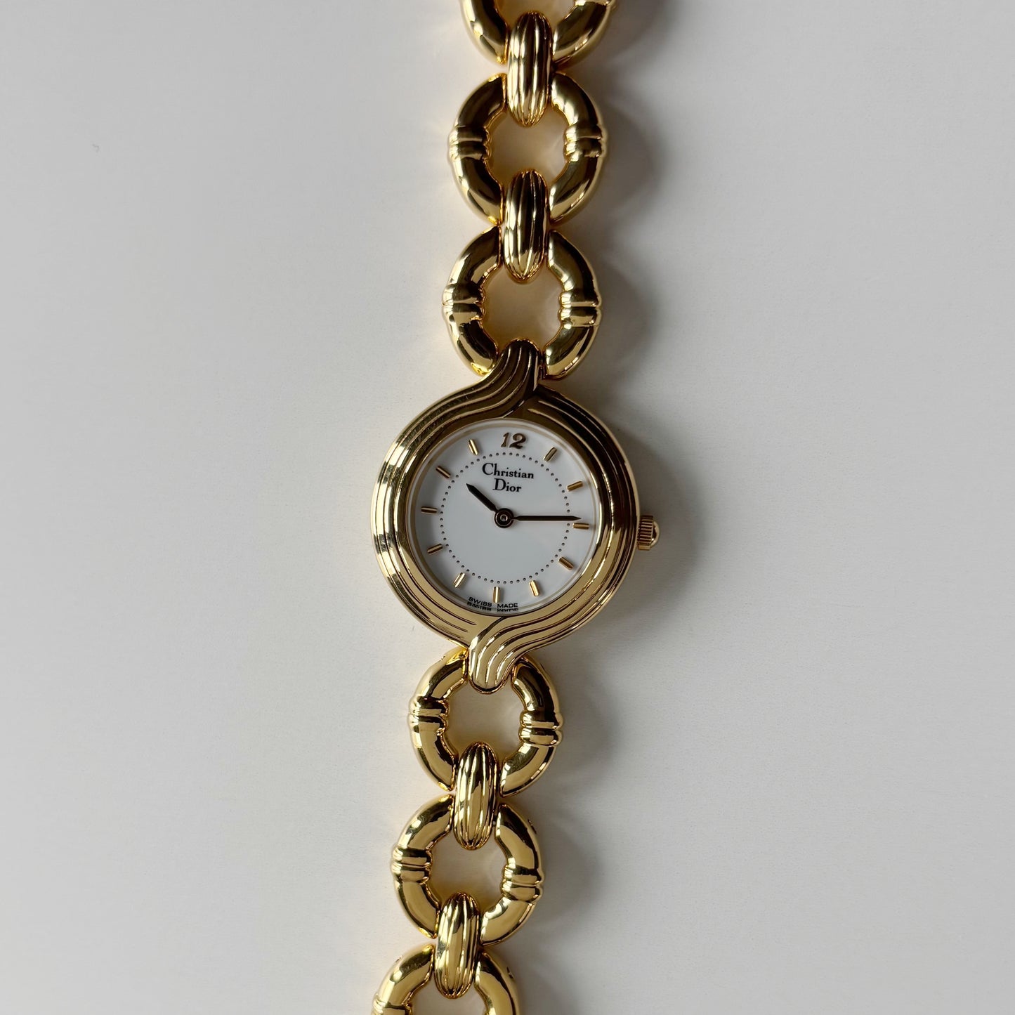 Dior 1990s Round Dial Interchangeable strap Gold Plated Watch with 3 straps, case