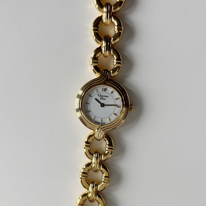 Dior 1990s Round Dial Interchangeable strap Gold Plated Watch with 3 straps, case
