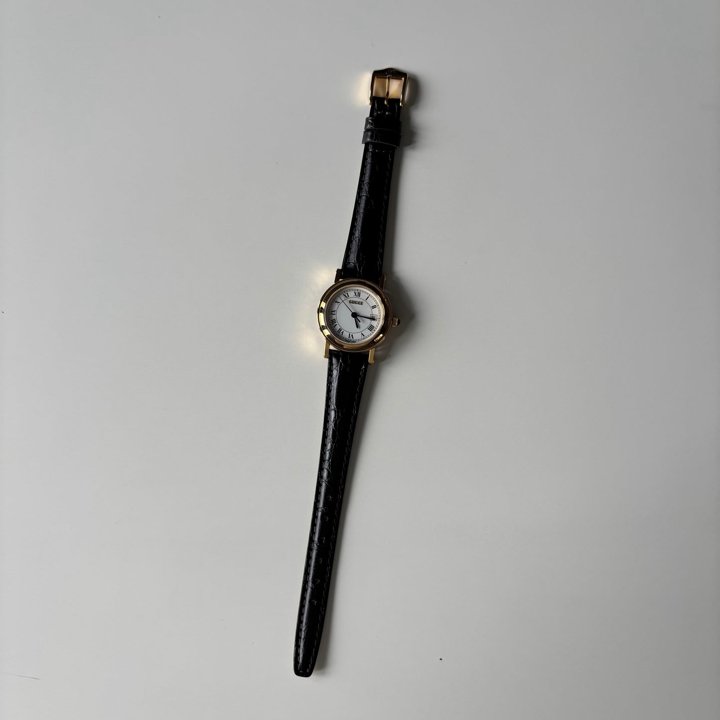 Gucci 1990s Date Round Dial Gold Plated Watch