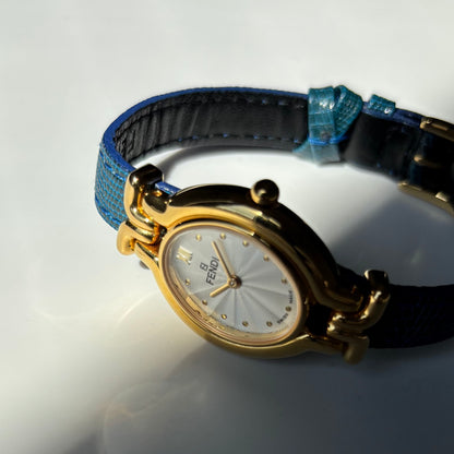 Fendi 1990s Interchangeable Strap Gold Plated Watch with 5 straps, case