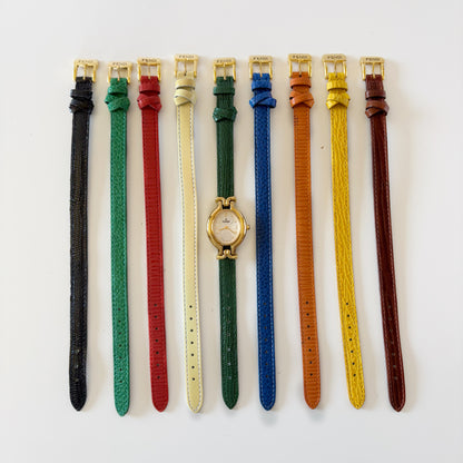 Fendi 1990s Interchangeable Belt Gold Plated Watch with 9 straps, case