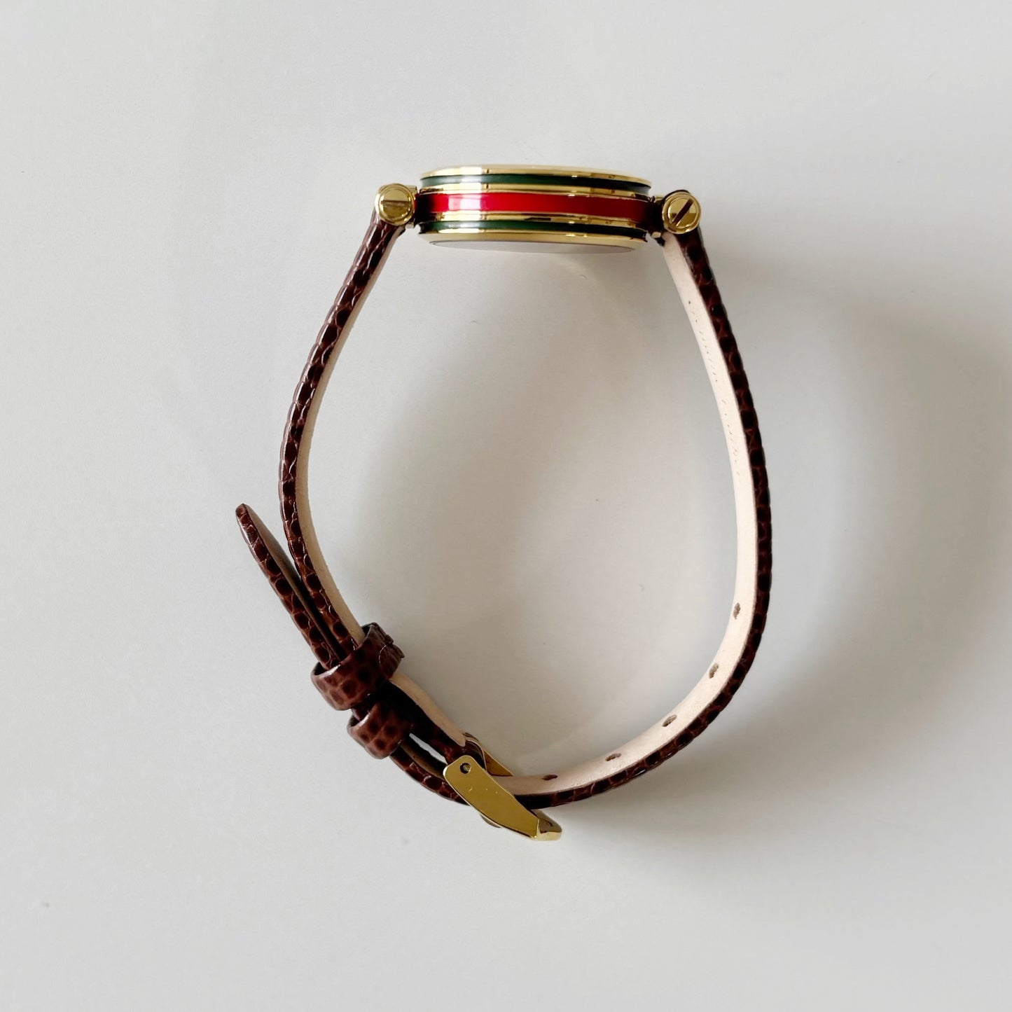 Gucci 1990s Round Gold Dial Gold Plated Watch