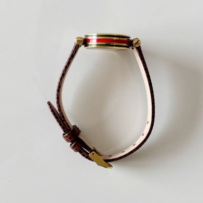 Gucci 1990s Round Gold Dial Gold Plated Watch