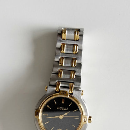Gucci 1990s Black Dial Date Two Tone Watch
