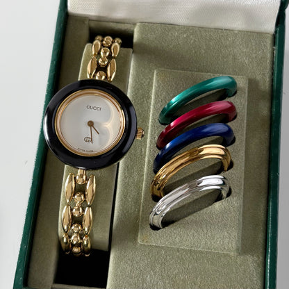 Gucci 1990s Interchangeable Bezel Gold Plated Watch with 6 bezels, Case (160mm)