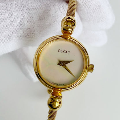 Gucci 1990s Seashell Dial Gold Plated Cable Bangle Watch