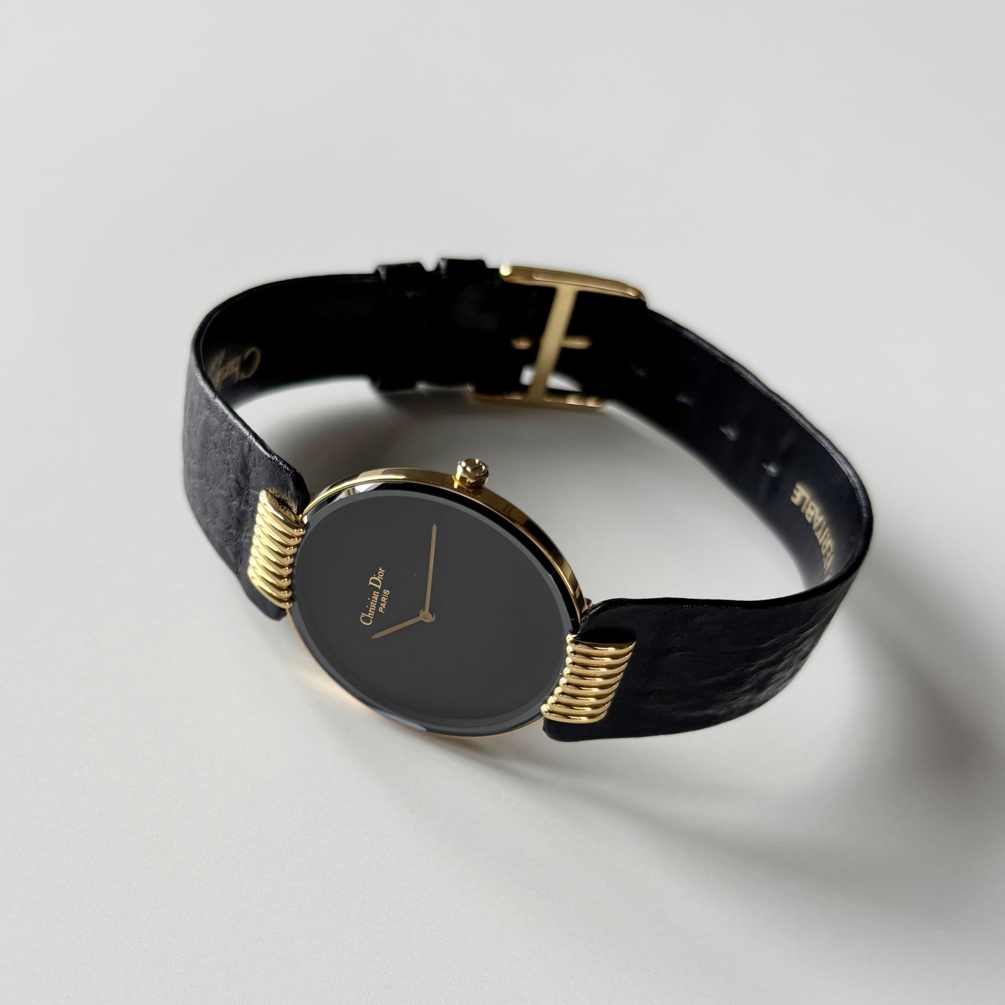 Dior 1990s Black Round Dial Gold Plated Watch (Large)