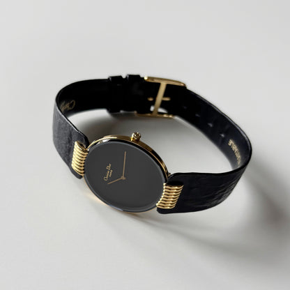 Dior 1990s Black Round Dial Gold Plated Watch (Large)