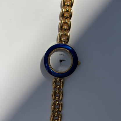 Gucci 1990s Interchangeable Bezel Gold Plated Rice Chain Watch with 6 bezels, case (160mm)