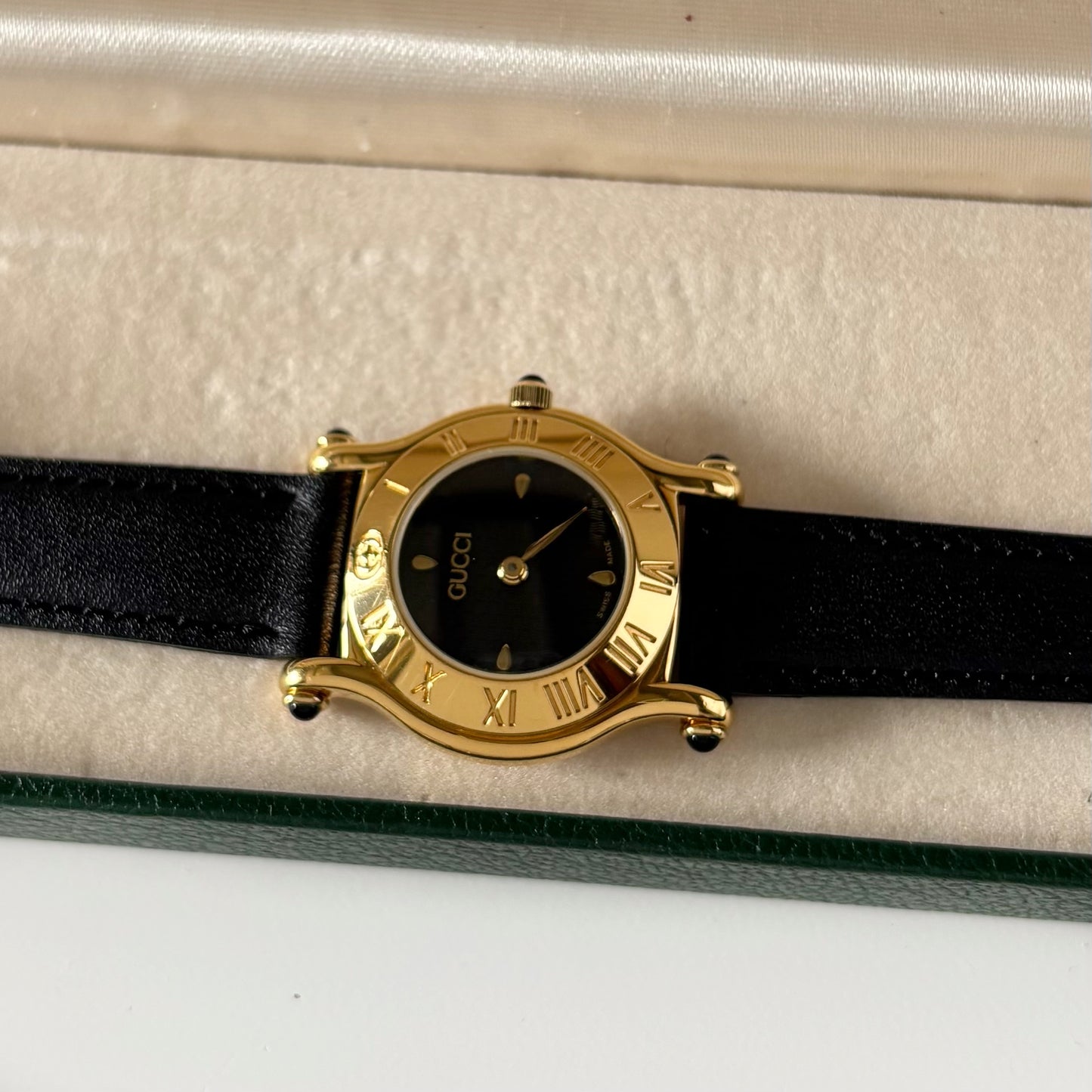 Gucci 1990s Black Dial Gold Plated Watch