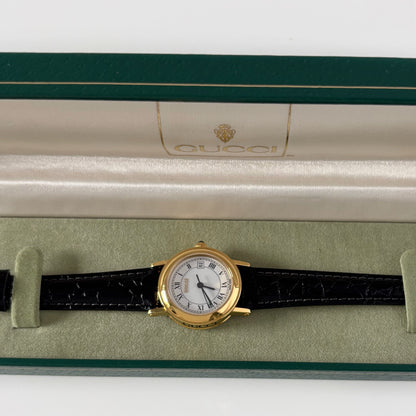Gucci 1990s Date Round Dial Gold Plated Watch