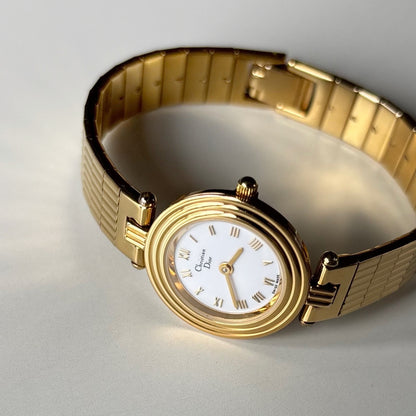 Dior 1990s Round Dial Gold Plated Watch