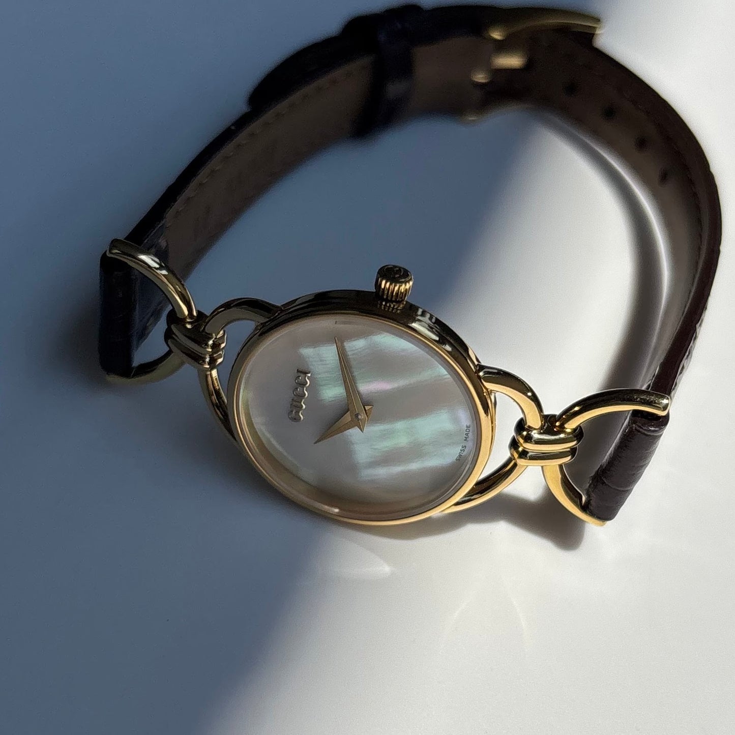 Gucci 1990s Seashell Dial Horsebit Gold Plated Watch