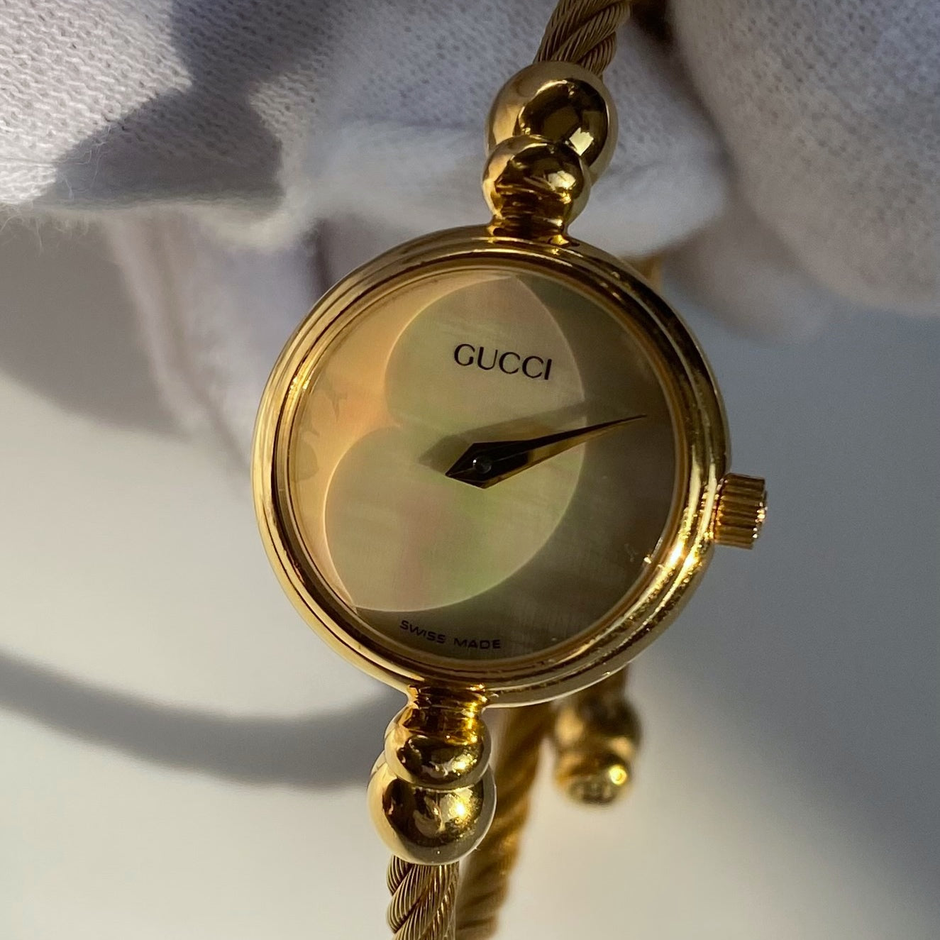 Gucci 1990s Seashell Dial Gold Plated Bangle Watch