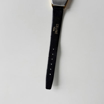 Celine 1980s Black Dial Gold Plated Watch