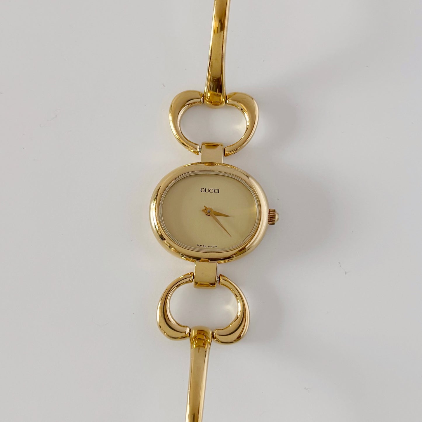 Gucci 1990s Gold Dial Gold Plated Bangle Watch