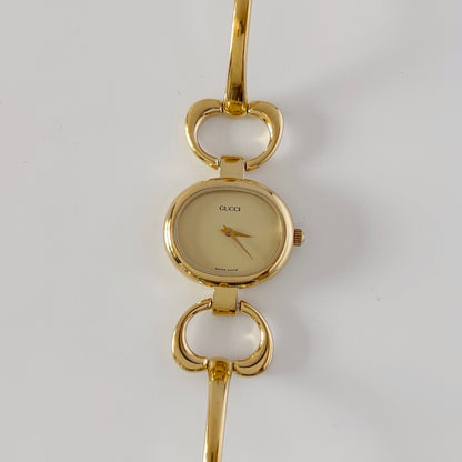 Gucci 1990s Gold Dial Gold Plated Bangle Watch