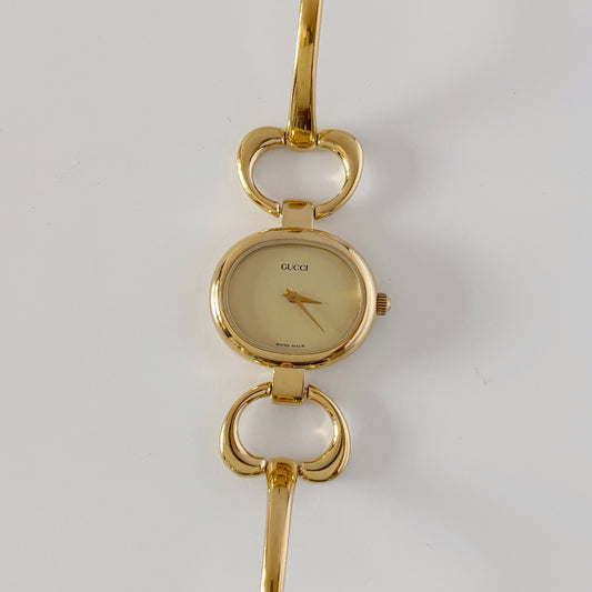 Gucci 1990s Gold Dial Gold Plated Bangle Watch