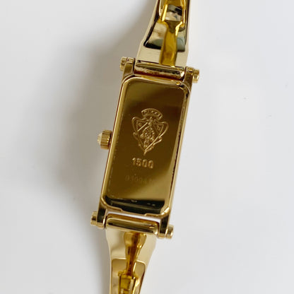 Gucci 1990s Black Dial Gold Plated Bangle Watch