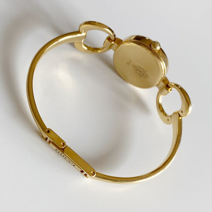 Gucci 1990s Black Dial Gold Plated Bangle Watch