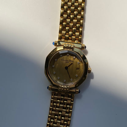 Dior 1990s Date Gold Plated Watch