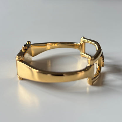 Gucci 1990s Gold Rectangular Dial Gold Plated Bangle Watch (Small)