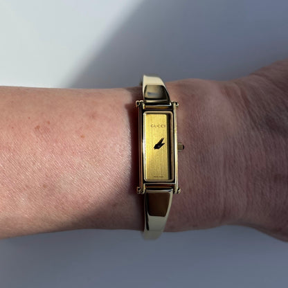 Gucci 1990s  Gold Dial Gold Plated Bangle Watch