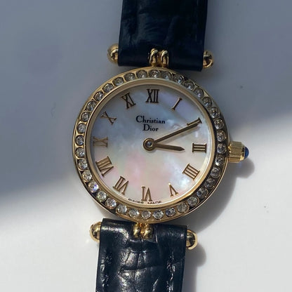 Dior 1990s Seashell Round Dial Gold Plated Watch
