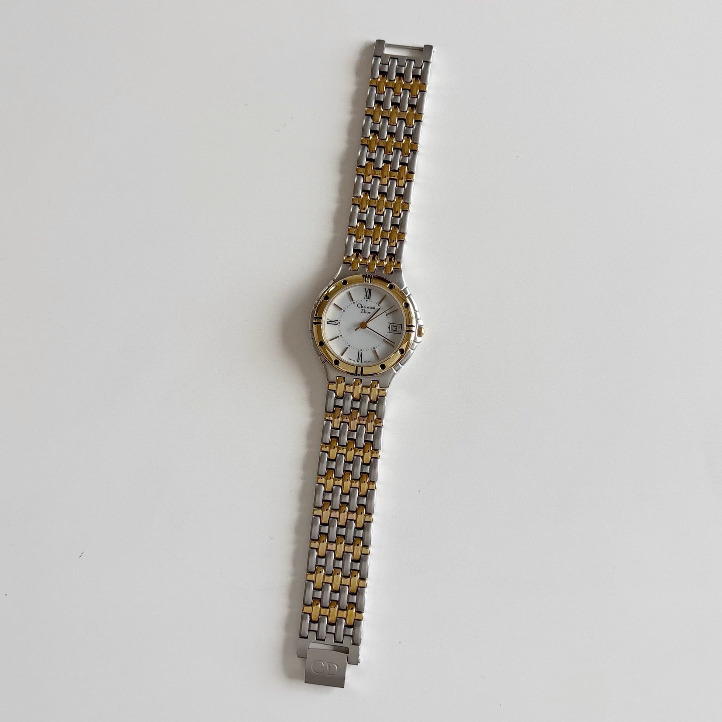 Dior 1990s Date Round Dial Gold Plated Two Tone Watch (Large)