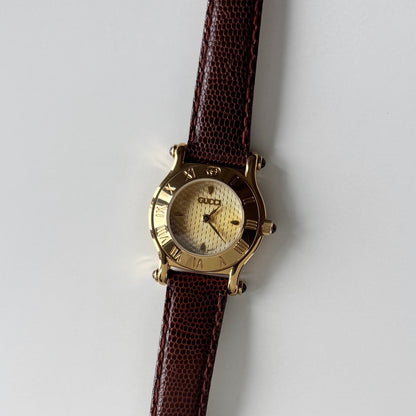 Gucci 1990s Round Dial Gold Plated Watch