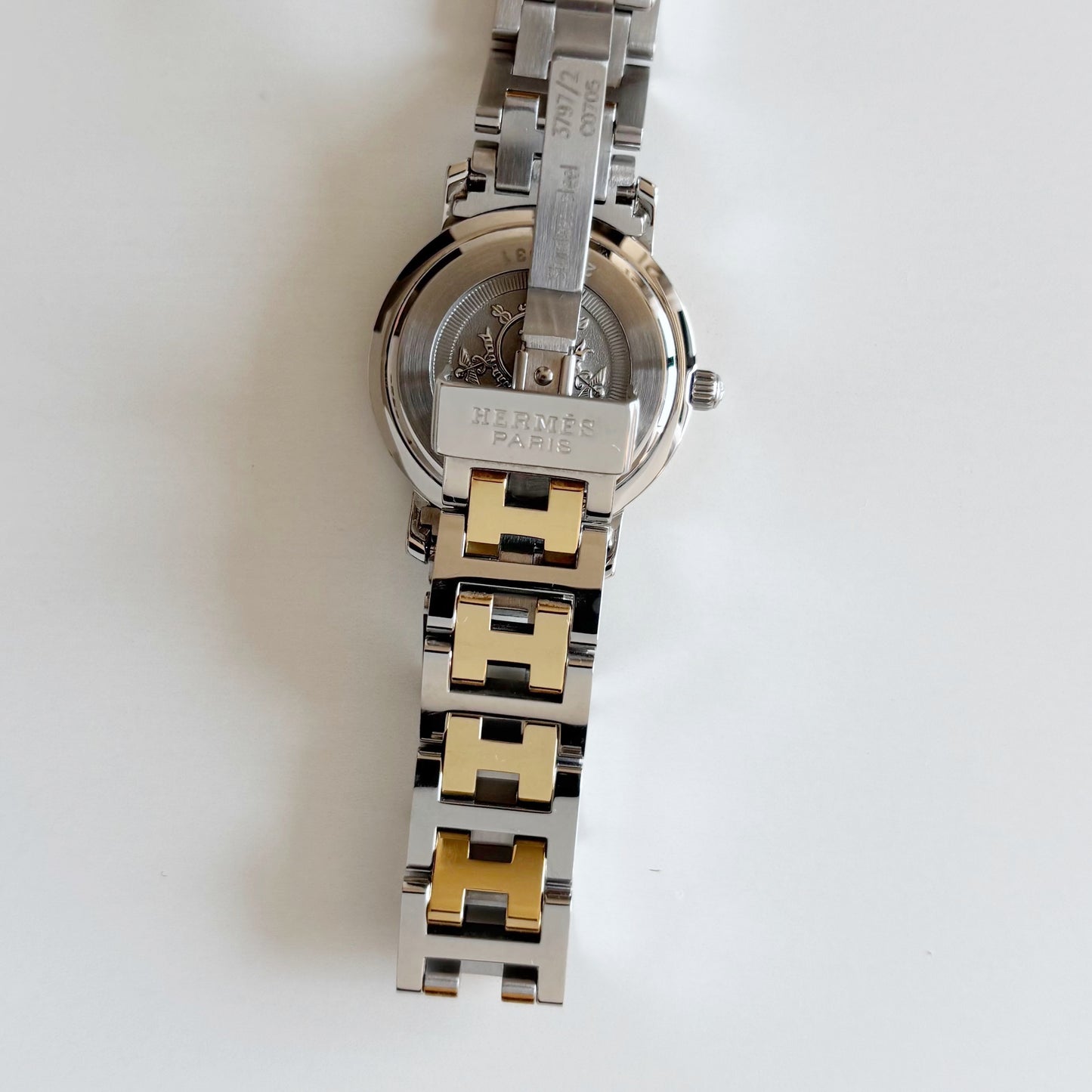 Hermes Early 2000s Clipper Seashell Dial Gold Plated Two Tone Watch