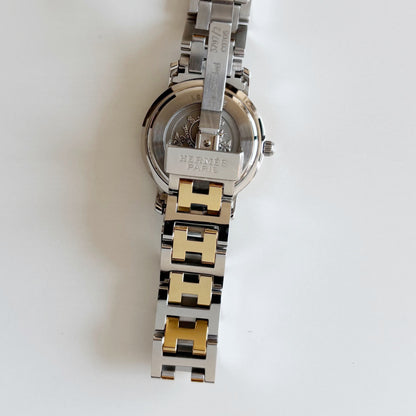 Hermes Early 2000s Clipper Seashell Dial Gold Plated Two Tone Watch