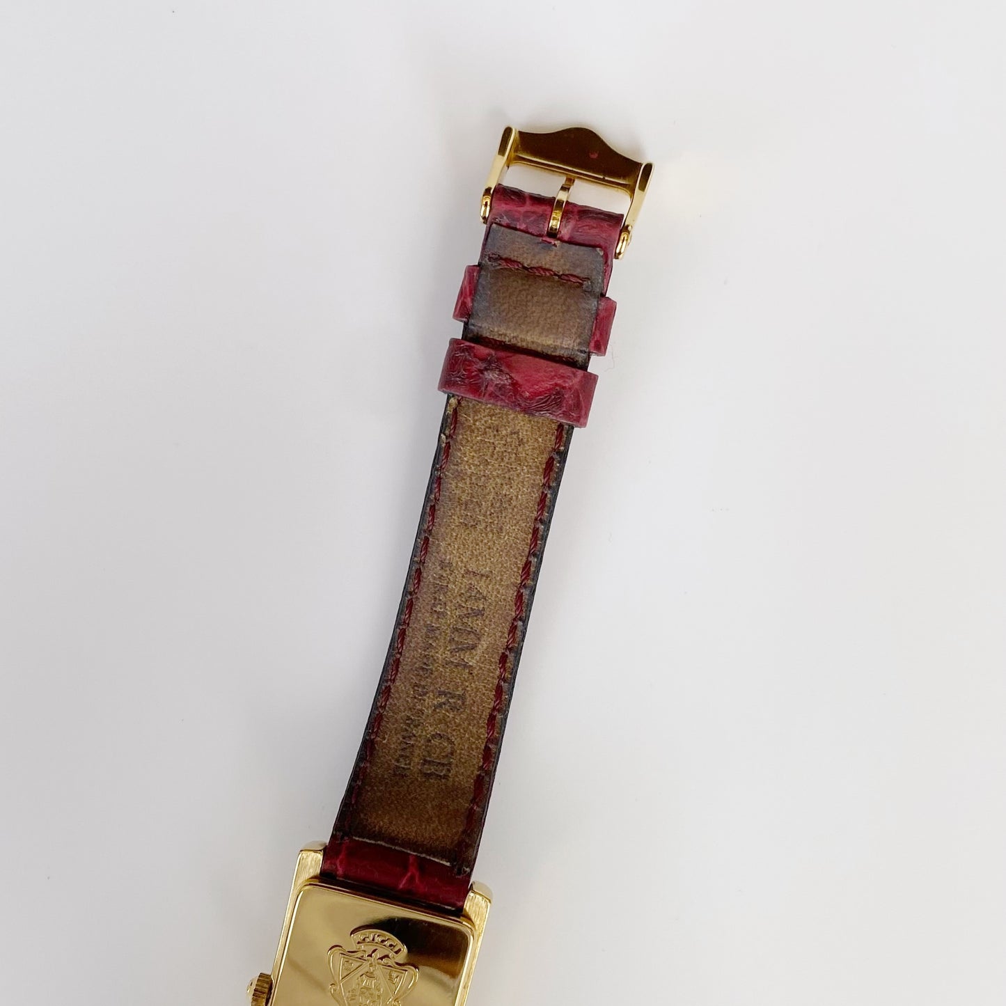 Gucci 1990s Gold Plated Rectangular Red Leather Watch