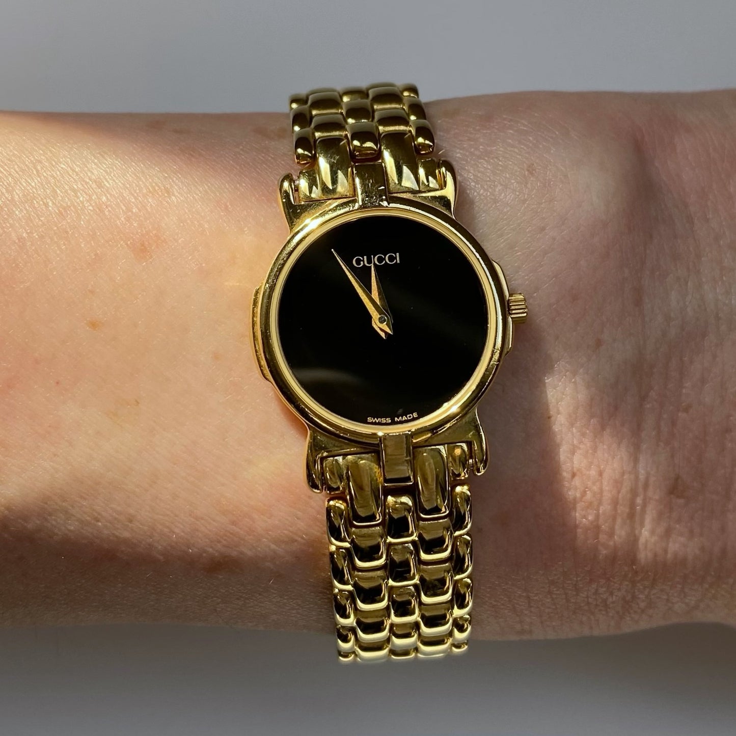 Gucci 1990s Black Dial Gold Plated Watch