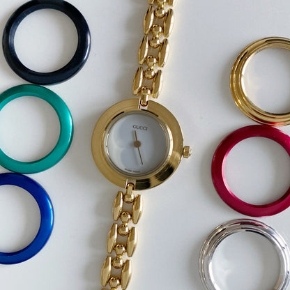 Gucci 1990s Interchangeable Bezel Gold Plated Watch with 6 bezels, case (160mm)