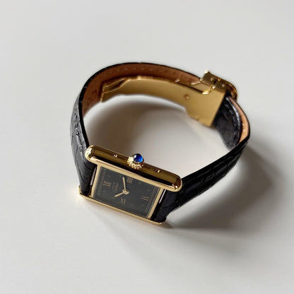 Cartier 1990s Must de Tank Black Dial Watch (SM)