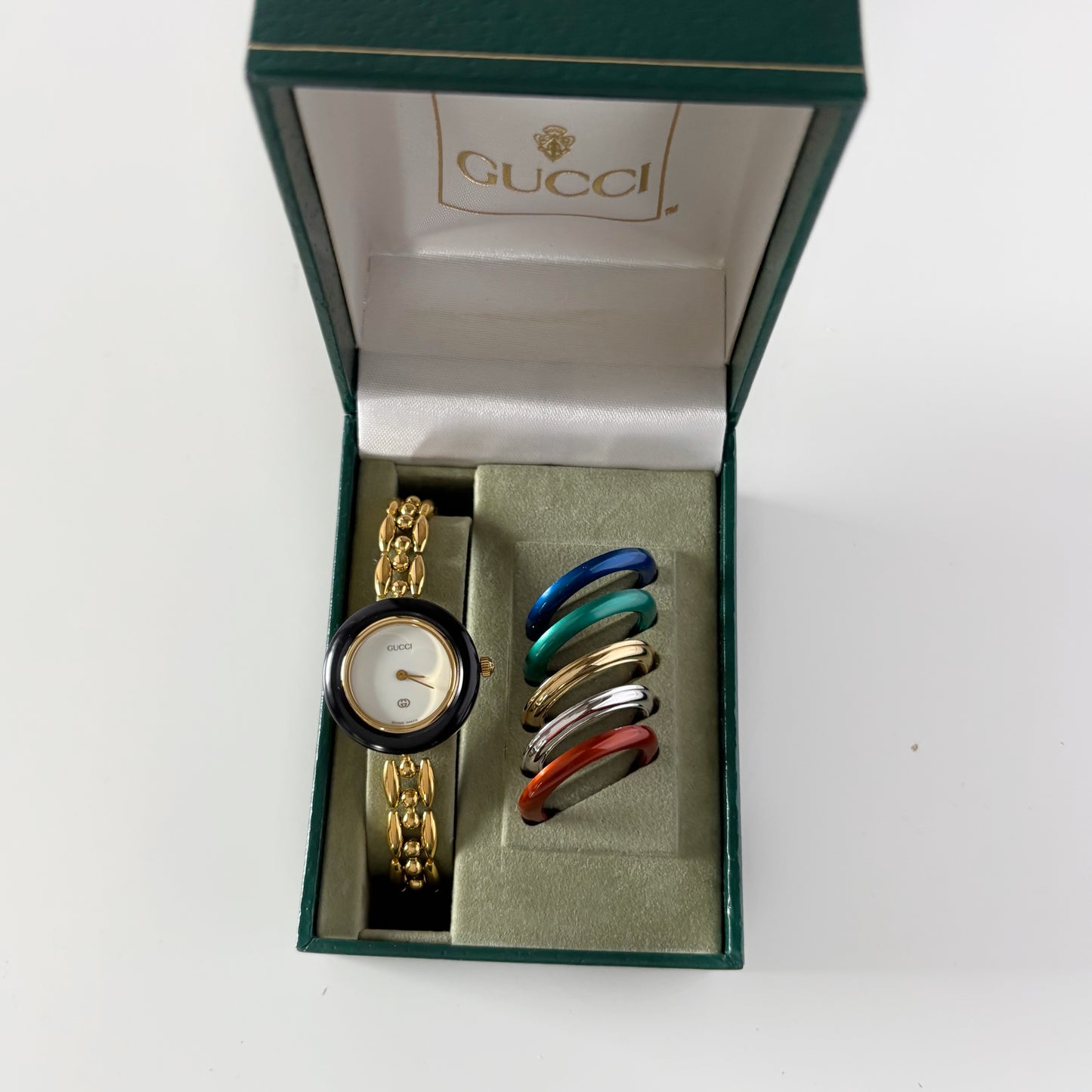 Gucci 1990s Interchangeable Bezel Gold Plated Watch with 6 bezels. case (160mm)