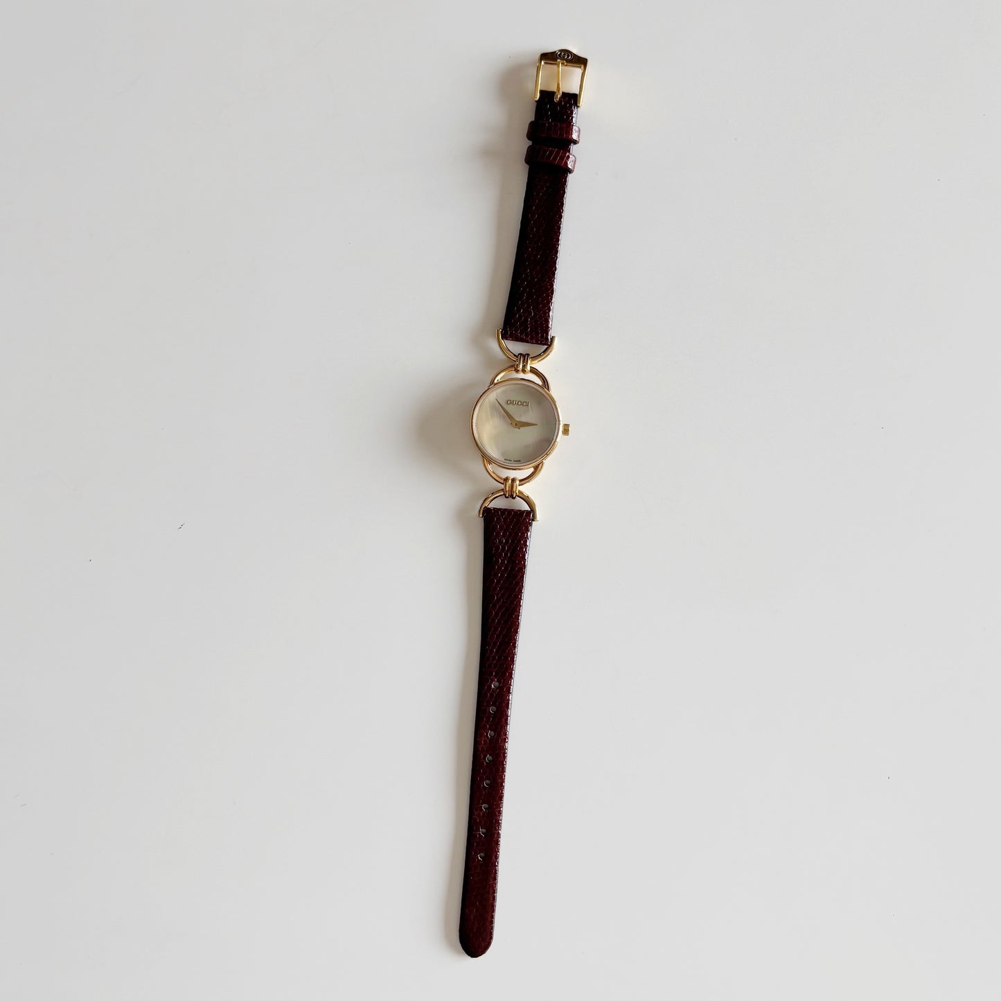 Gucci 1990s Seashell Dial Horsibit Gold Plated Watch