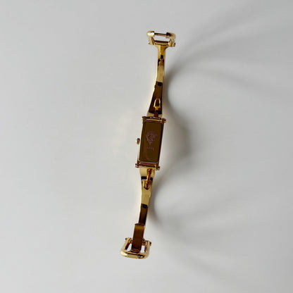 Gucci 1990s Seashell Rectangular Dial Gold Plated Bangle Watch