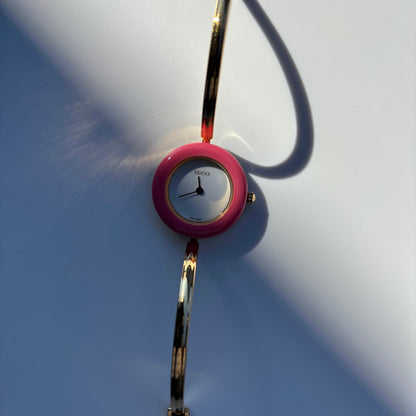 Gucci 1990s Interchangeable Bezel Gold Plated Bangle Watch with 12 bezels, case