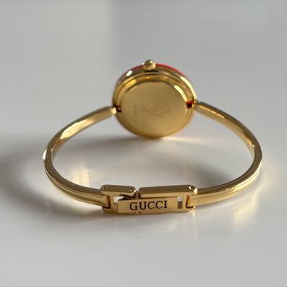 Gucci 1990s Interchangeable Bezel Gold Plated Bangle Watch with case, 12 bezels (Small)