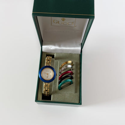Gucci Interchangeable Bezel Gold Plated Rice Chain Watch with 6 bezels, case (168mm)